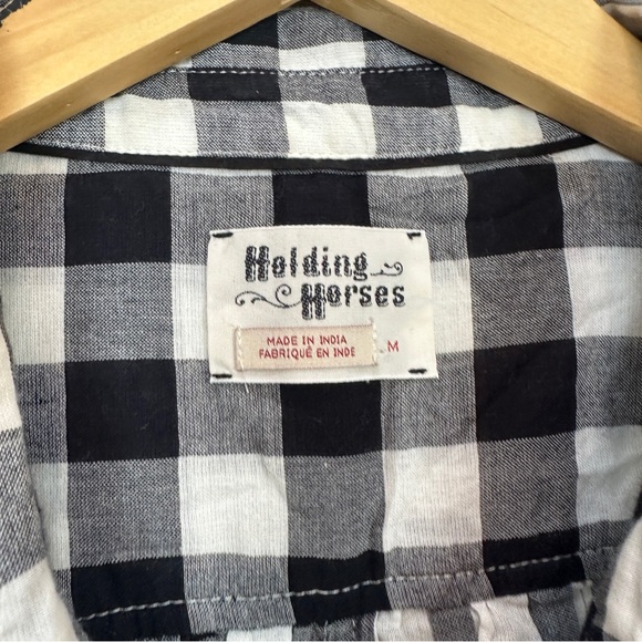 Anthropologie Holding Horses Nellie Top Black White Check Shirt Women’s Medium - Picture 5 of 6